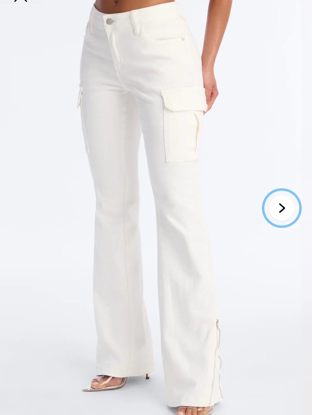 Fashion Nova White Cargo Flare Jeans